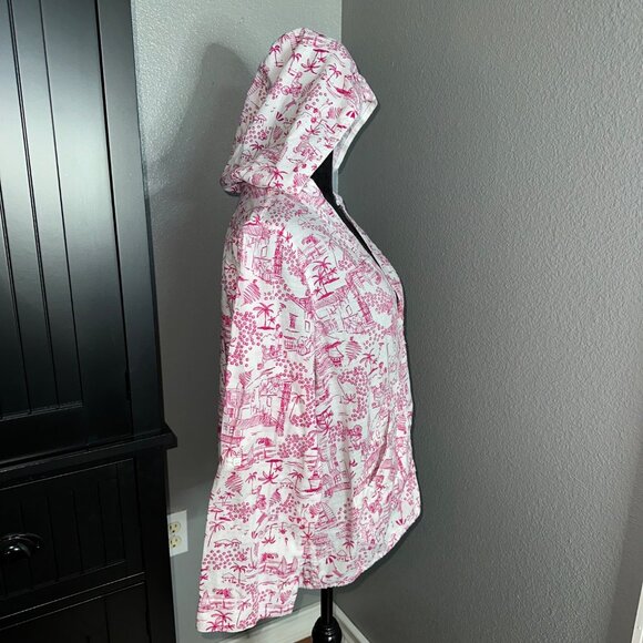 Christopher & Banks Hooded Top Size M Pullover Pink White Scenic Print Vacation - Picture 8 of 9